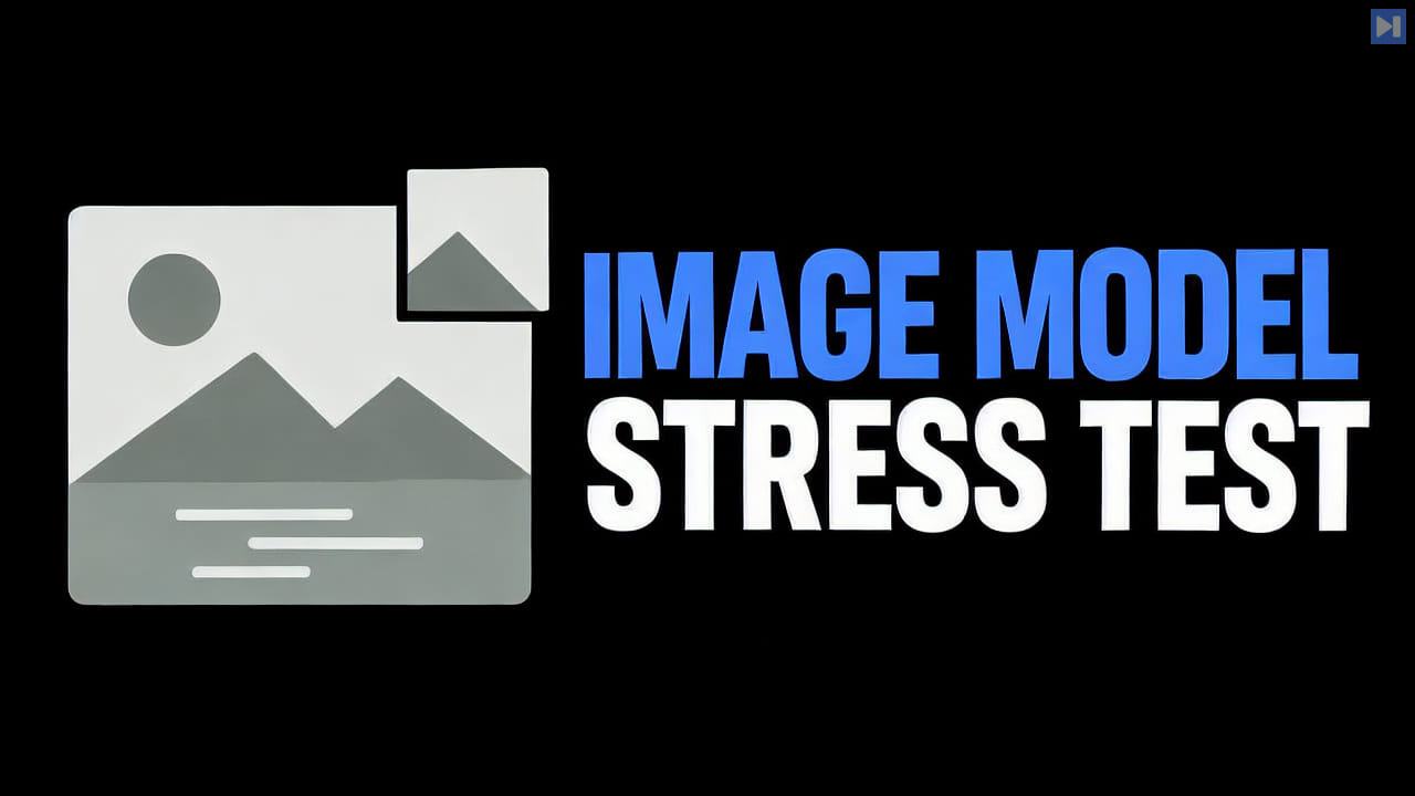 Flat white picture tile with muted grey shapes and a small offset square beside the blue and white “IMAGE MODEL STRESS TEST” headline on black.