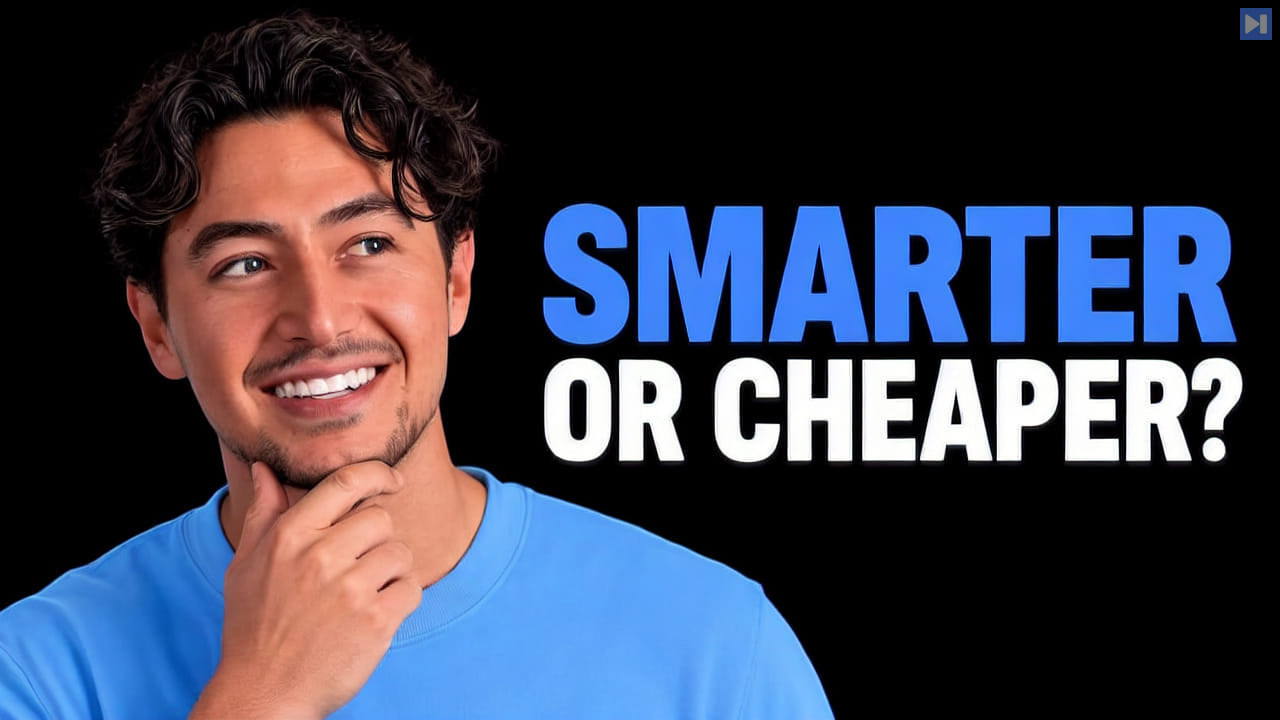 Nick Saraev against a black background beside the blue-and-white headline “SMARTER OR CHEAPER?”.