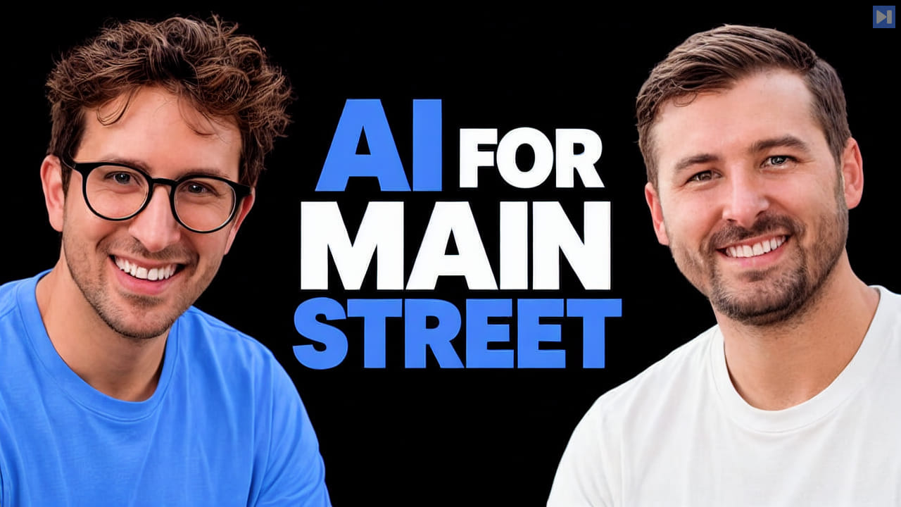 Greg Isenberg and James Dickerson against black beside the blue and white headline “AI FOR MAIN STREET”.