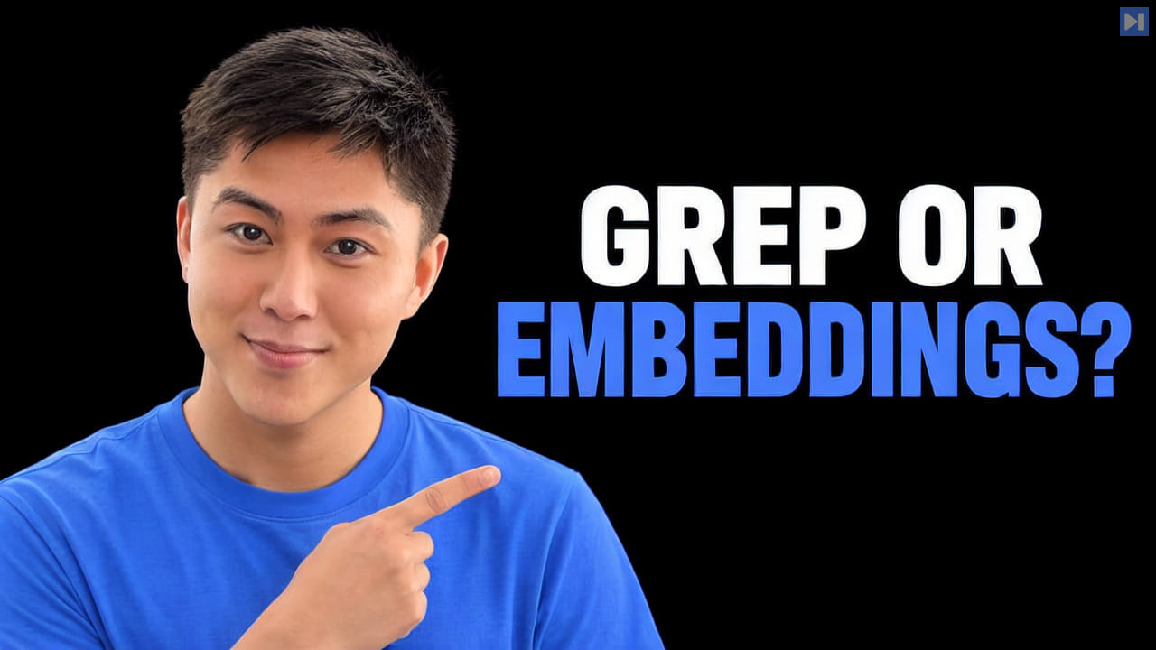George He against a black background beside the blue-and-white headline “GREP OR EMBEDDINGS?”.