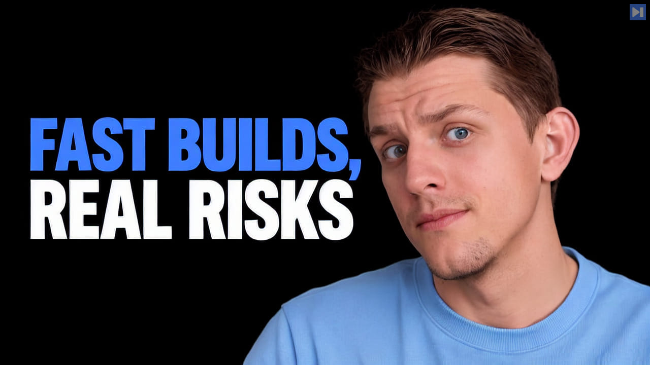 Riley Brown in a blue top on the right beside the blue and white headline FAST BUILDS, REAL RISKS against black.