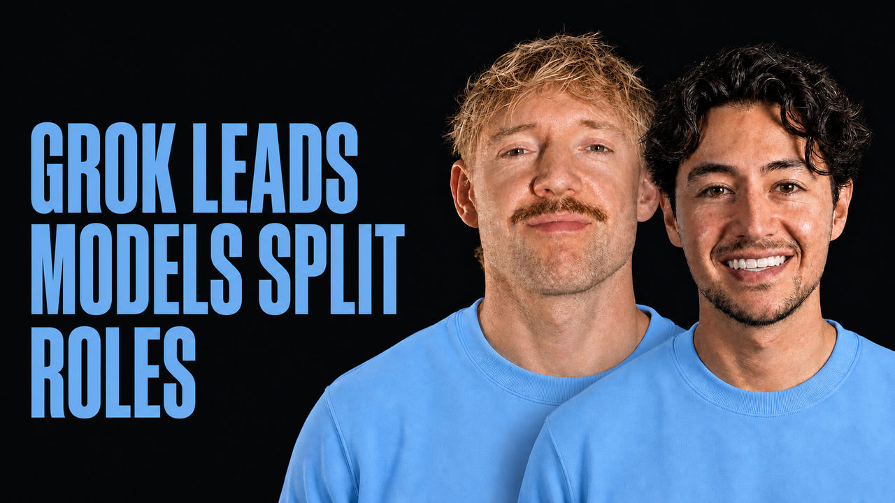 Jack Roberts and Nick Saraev beside the words Grok Leads Models Split Roles