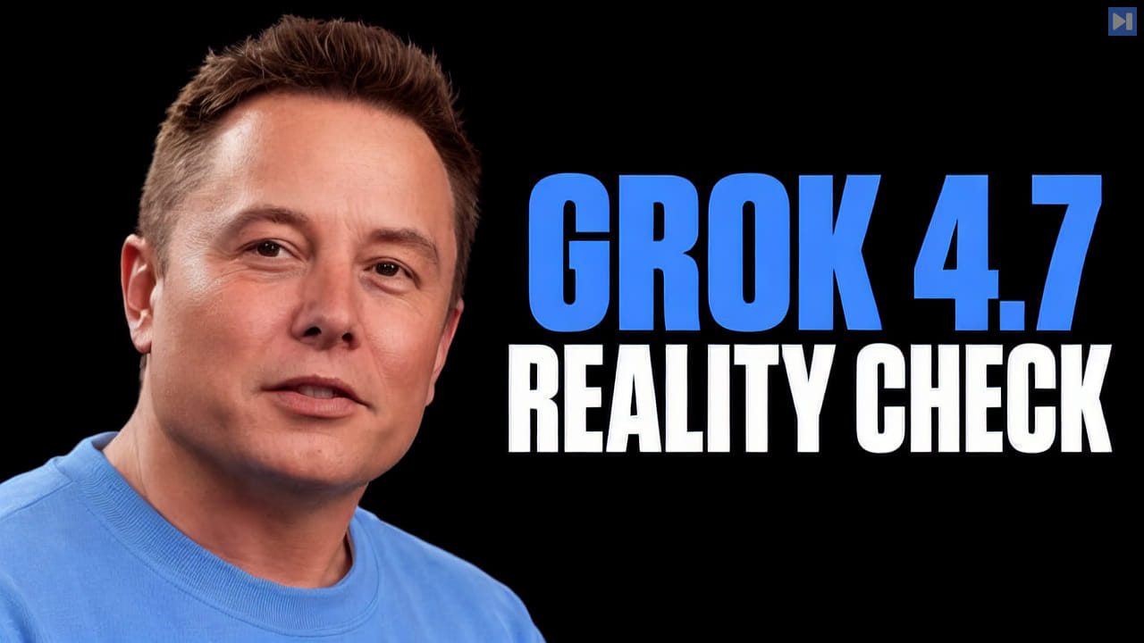 Elon Musk beside the headline GROK 4.7 REALITY CHECK on a black background.