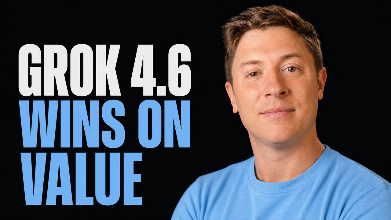 Portrait of Alex Finn beside the words Grok 4.6 Wins on Value