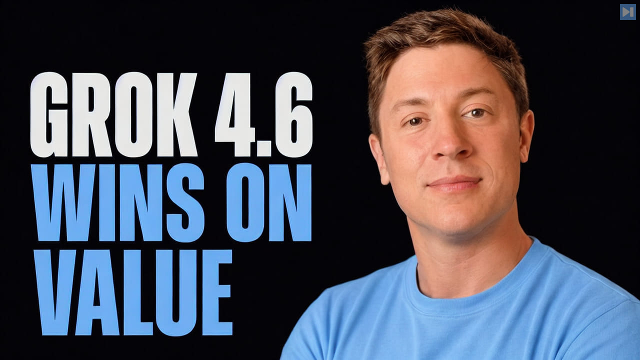 Portrait of Alex Finn beside the words Grok 4.6 Wins on Value