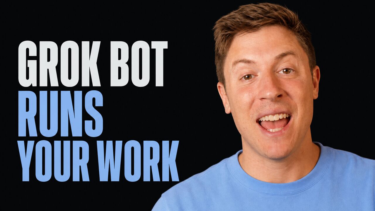 Portrait of Alex Finn beside the words Grok Bot Runs Your Work