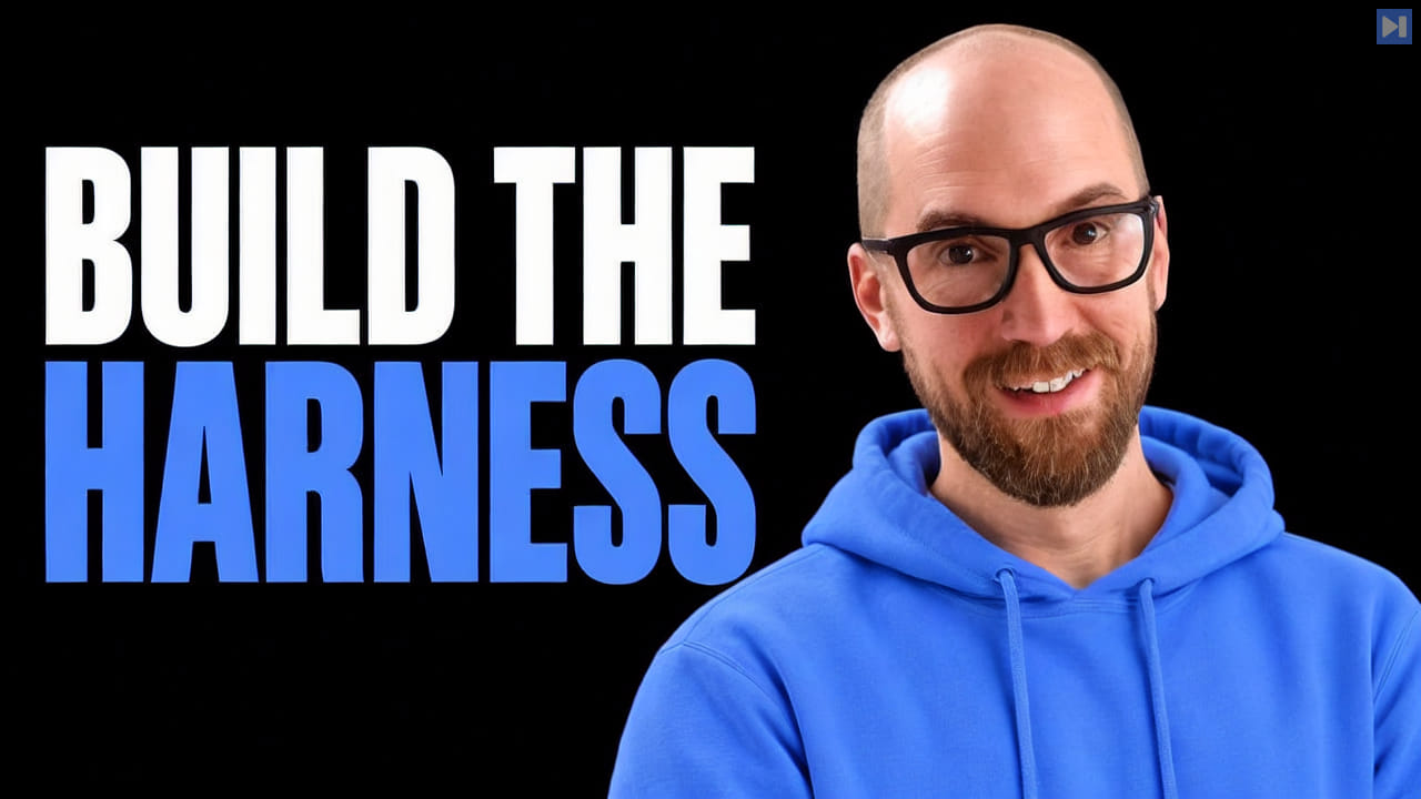 Mike Chambers in a plain blue hoodie beside the headline Build the Harness in blue and true white on a black background.