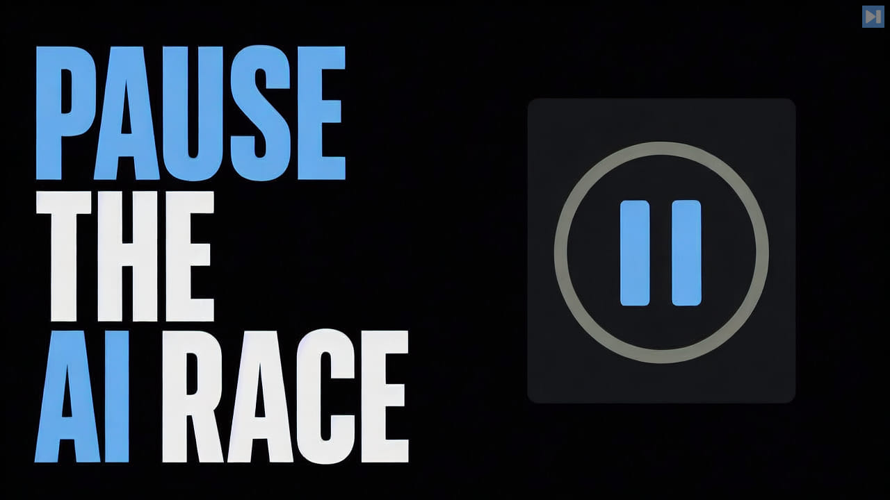 The words Pause the AI Race beside a flat pause symbol