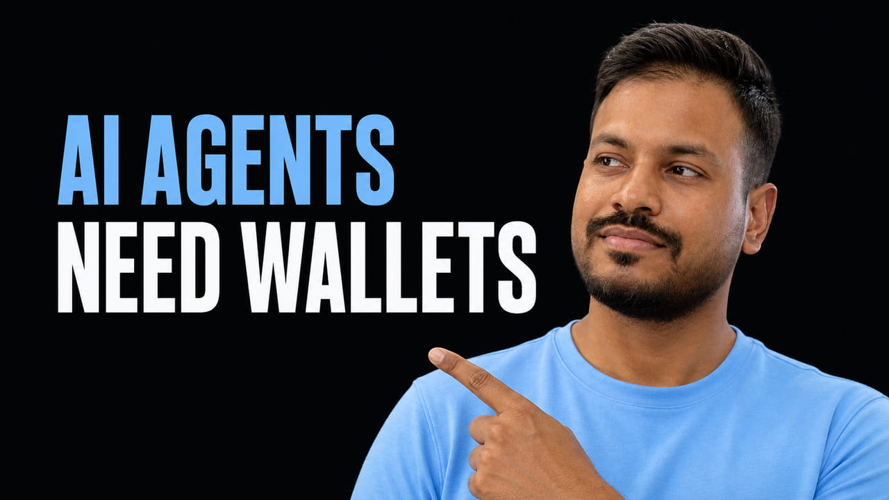 Harshal Bhangale pointing toward the words AI Agents Need Wallets