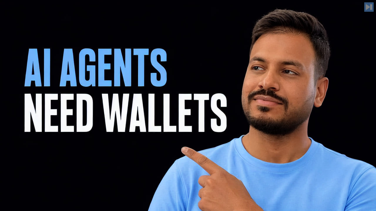 Harshal Bhangale pointing toward the words AI Agents Need Wallets