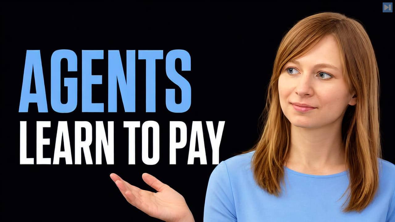 Anna Spysz gesturing toward the words Agents Learn to Pay