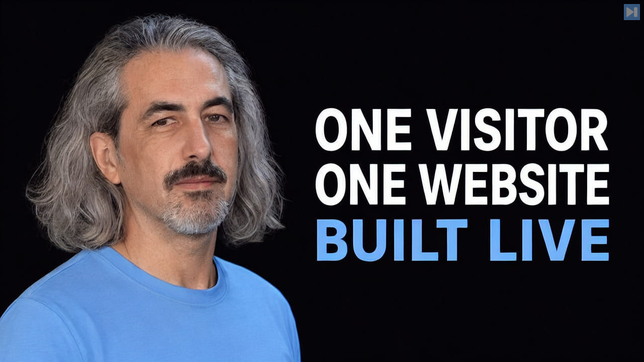 Carlos Sanchez beside the headline One Visitor One Website Built Live in true white and attention blue