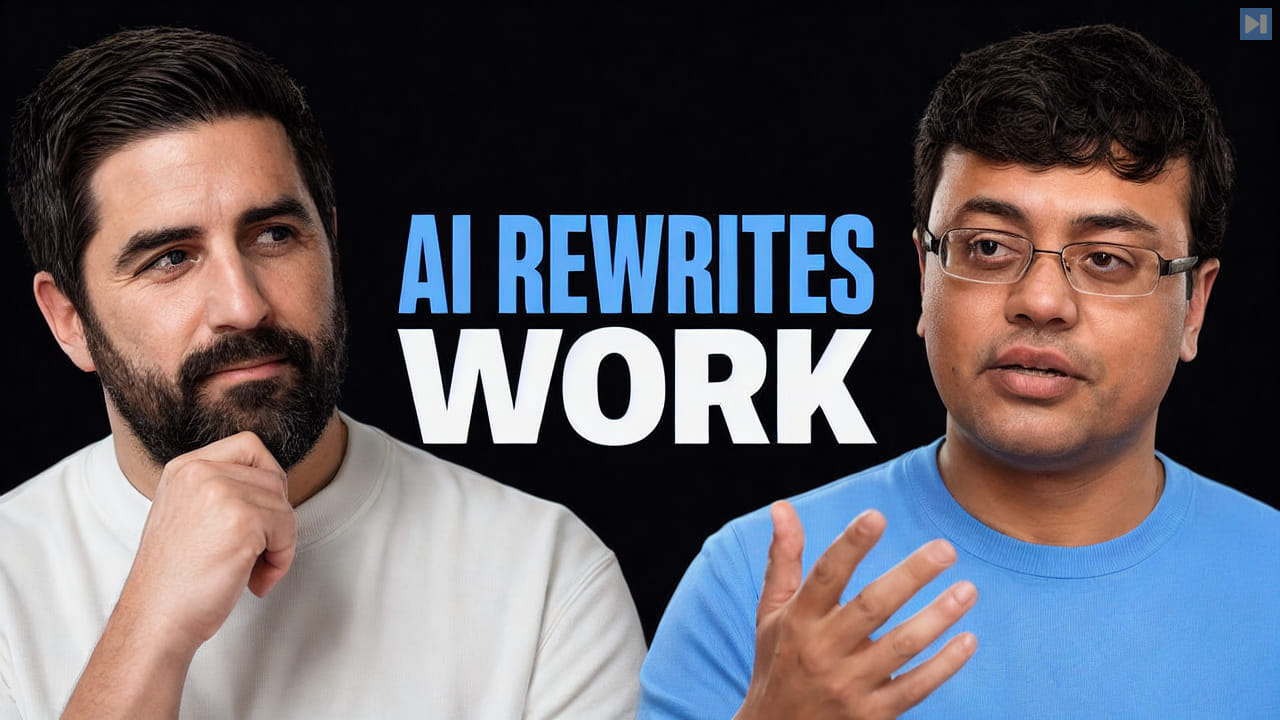 Peter McCormack and Emad Mostaque beside the words AI Rewrites Work