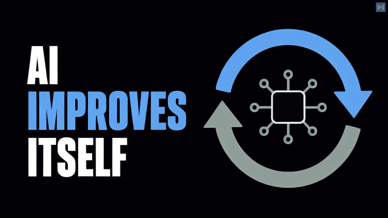 AI Improves Itself beside one flat feedback-loop illustration