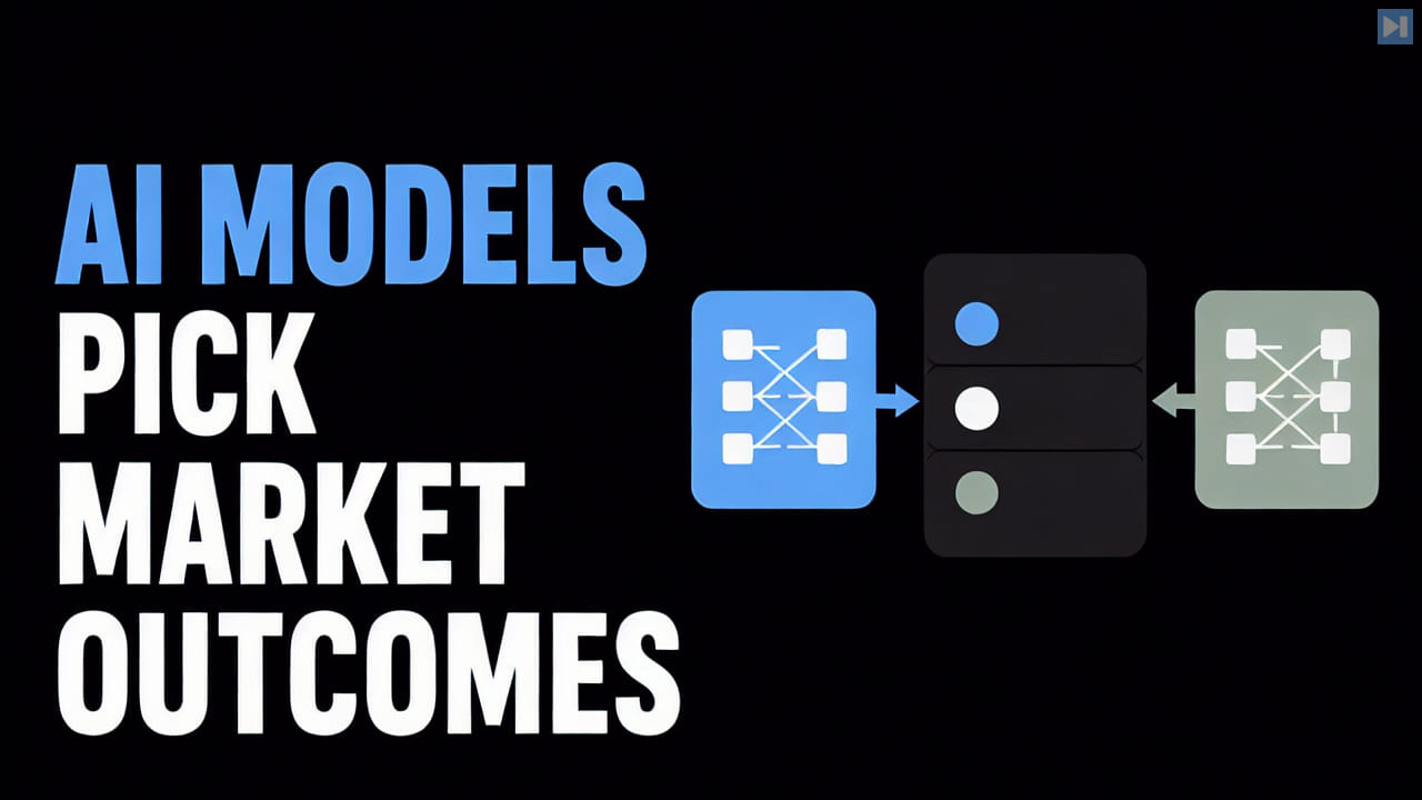 Two flat model tokens selecting outcomes beside the words AI Models Pick Market Outcomes