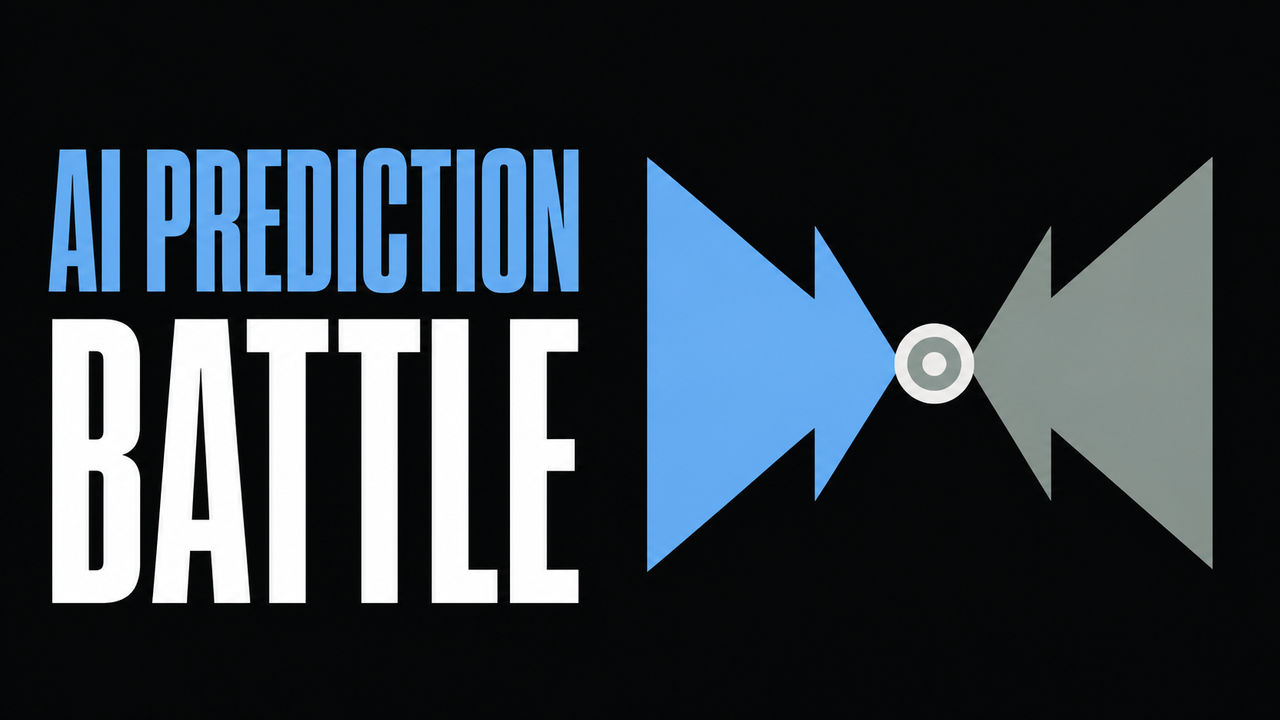 AI Prediction Battle beside one flat pair of arrows converging on a target