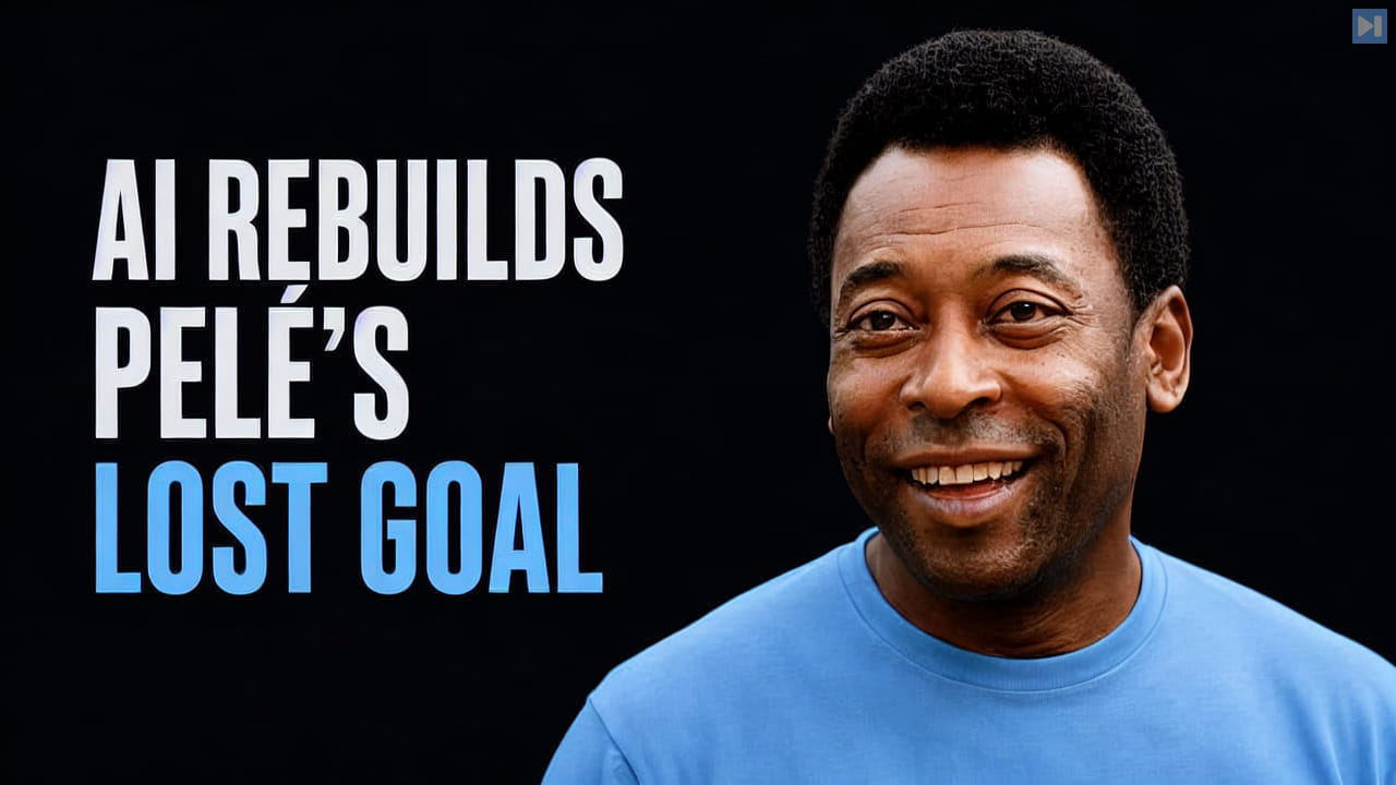 Pelé beside the words AI Rebuilds Pelé's Lost Goal
