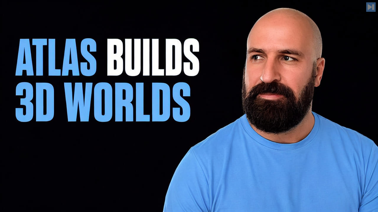 Olivio Sarikas beside the headline Atlas Builds 3D Worlds