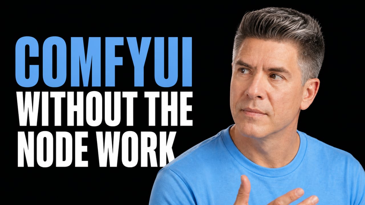 Tim Simmons beside the words ComfyUI Without the Node Work