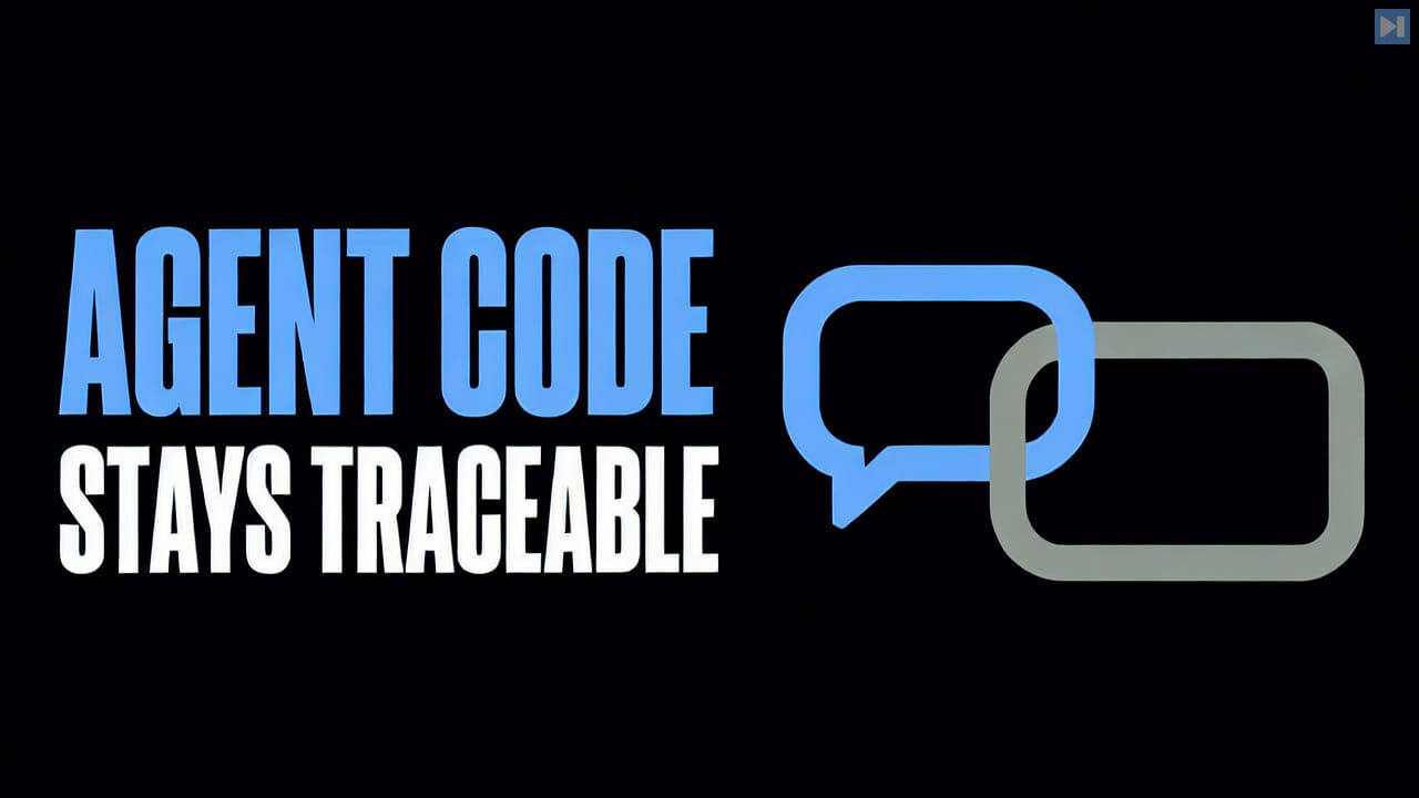 The words Agent Code Stays Traceable beside two plain interlocking links
