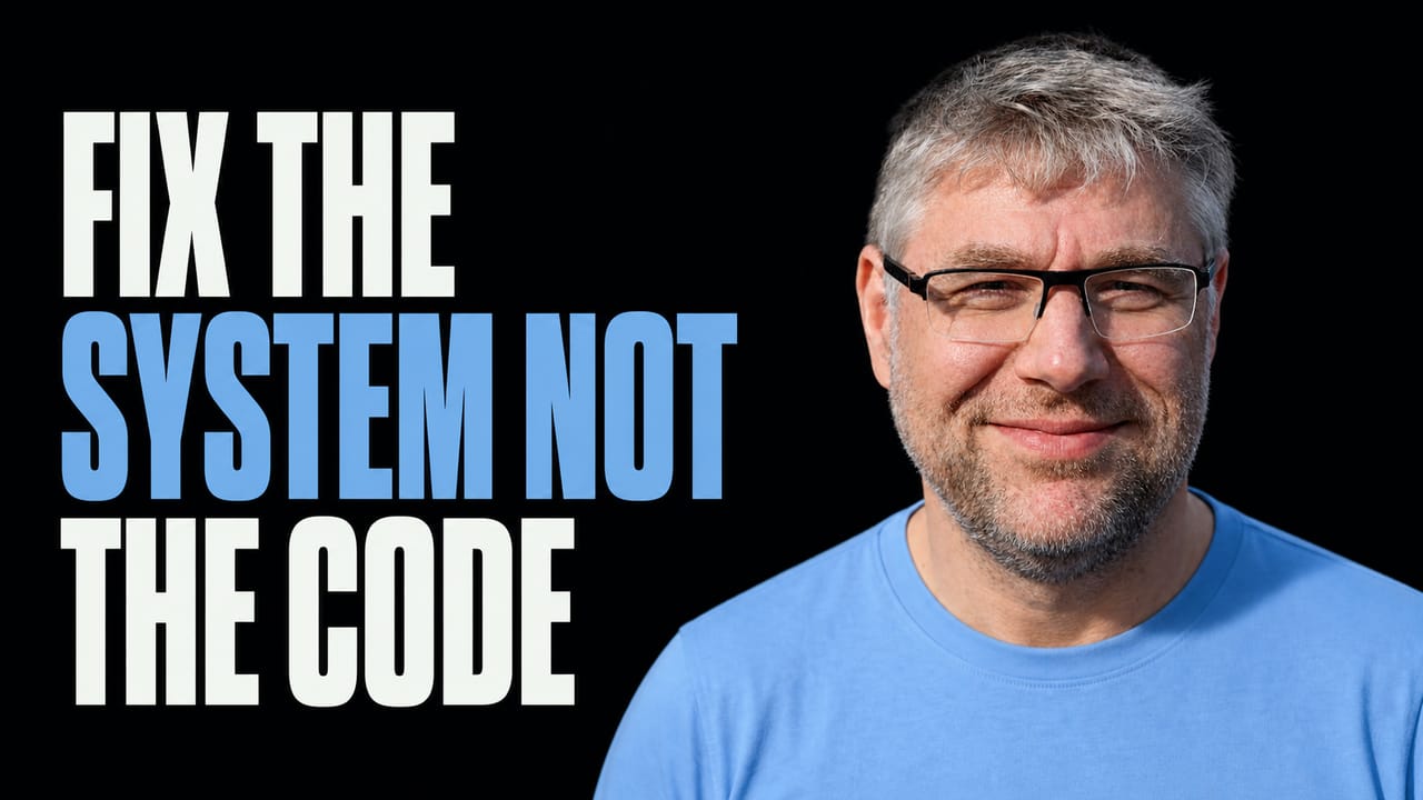 Patrick Debois beside the words Fix the System Not the Code
