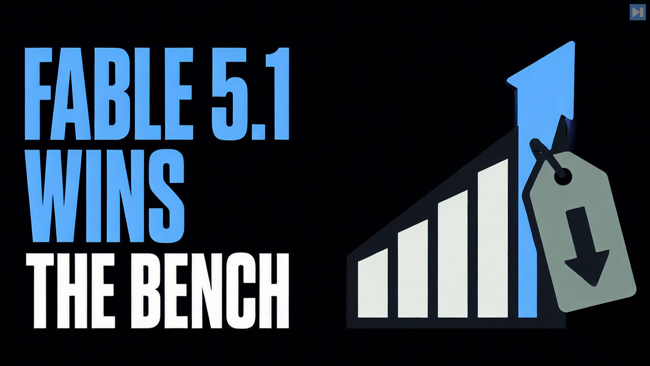 A flat benchmark chart beside the words Fable 5.1 Wins the Bench