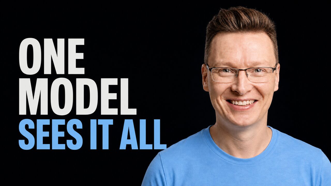 Károly Zsolnai-Fehér beside the words One Model Sees It All