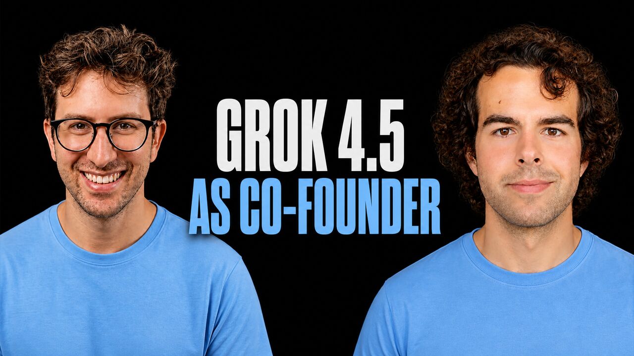 Greg Isenberg and Nick Vasilescu beside the words Grok 4.5 as Co-Founder