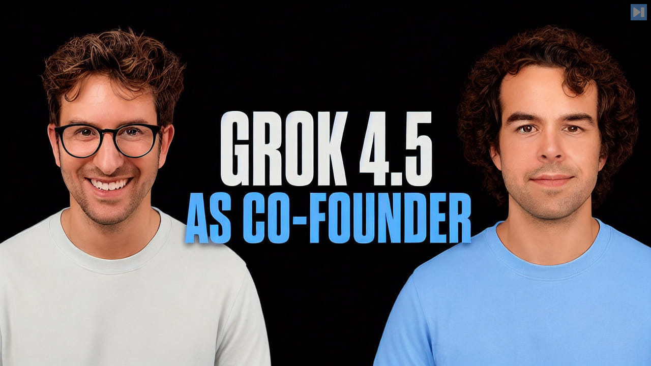Greg Isenberg and Nick Vasilescu beside the words Grok 4.5 as Co-Founder
