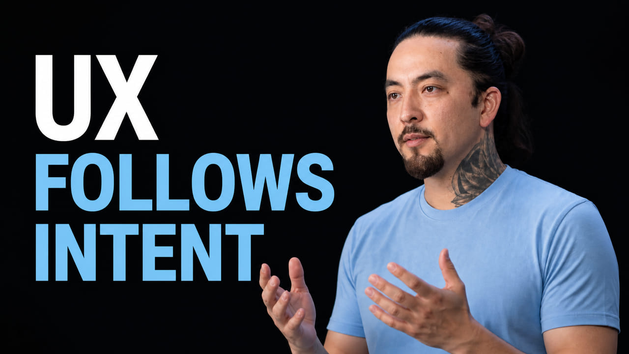 Gus Iwanaga beside the words UX Follows Intent