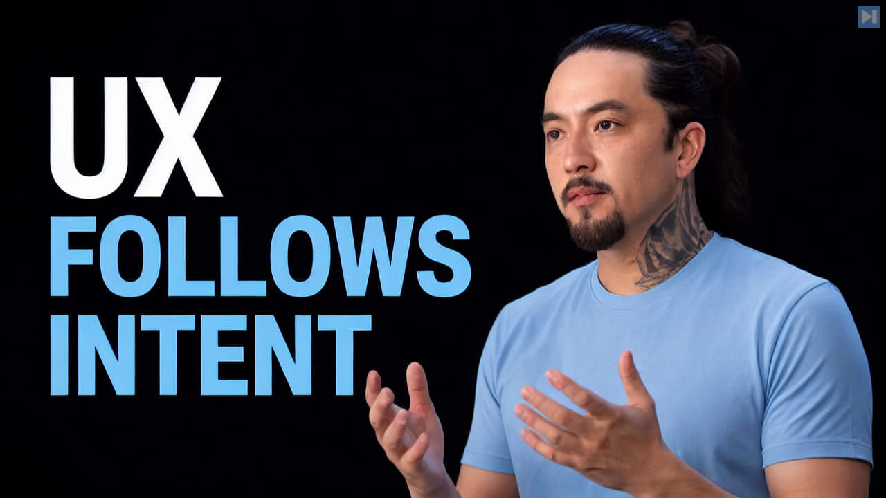 Gus Iwanaga beside the words UX Follows Intent