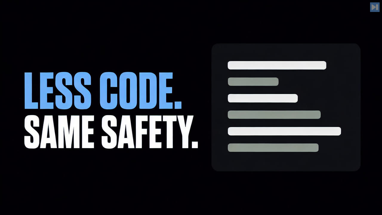 Less Code. Same Safety. beside one flat simplified code block