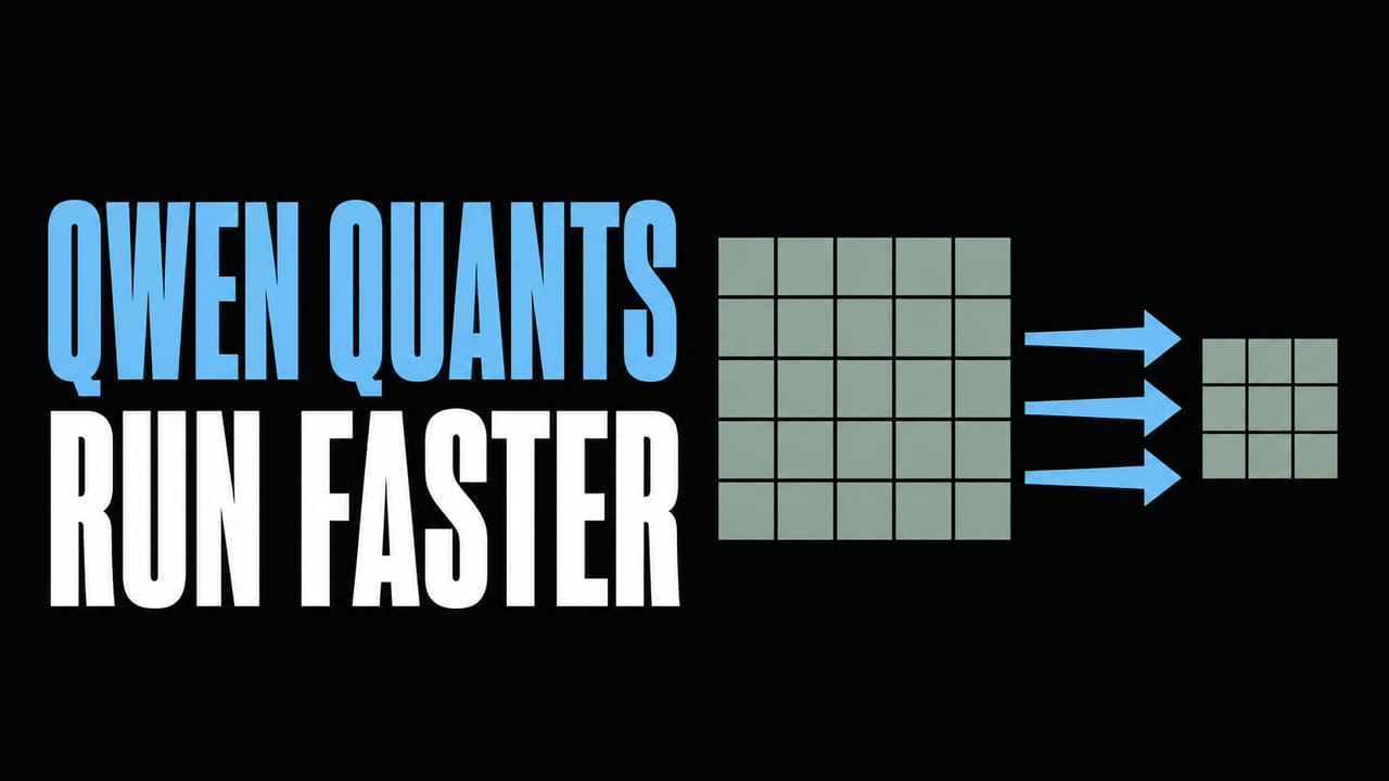 A flat compression graphic beside the words Qwen Quants Run Faster