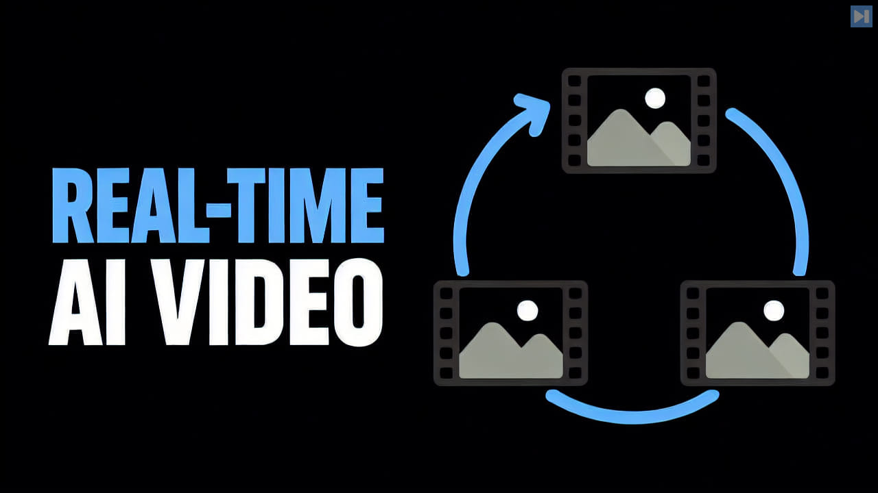 Real-Time AI Video beside one flat continuous film-loop illustration