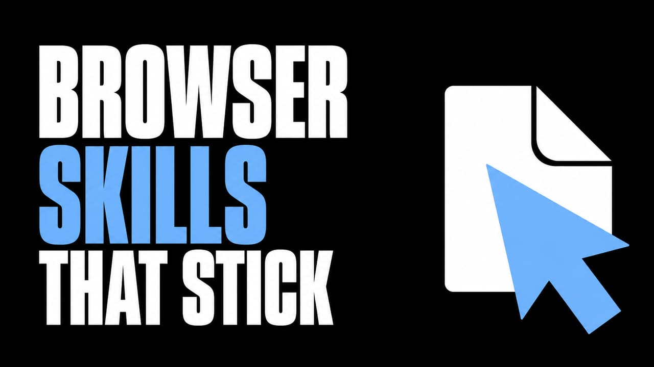 A browser cursor illustration beside the headline Browser Skills That Stick
