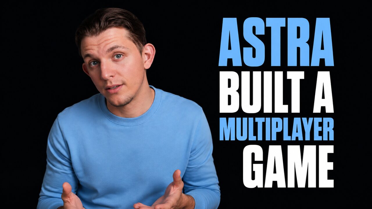 Riley Brown beside the words Astra Built a Multiplayer Game