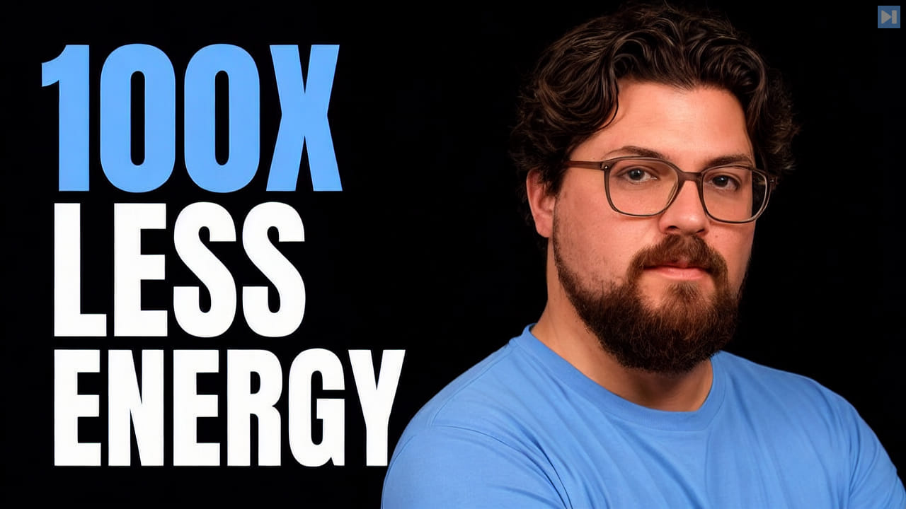 Guillaume Verdon beside the words 100X Less Energy