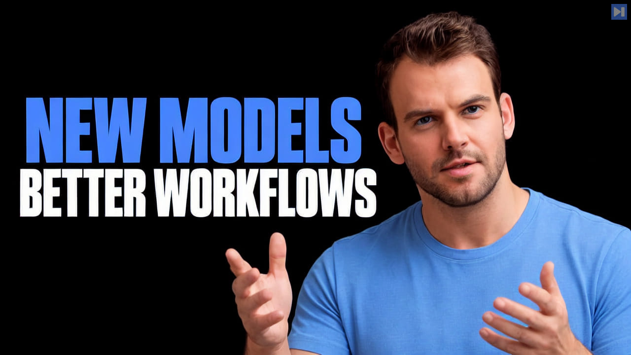 Nathaniel Whittemore against a black background beside the blue and white headline “NEW MODELS / BETTER WORKFLOWS”.