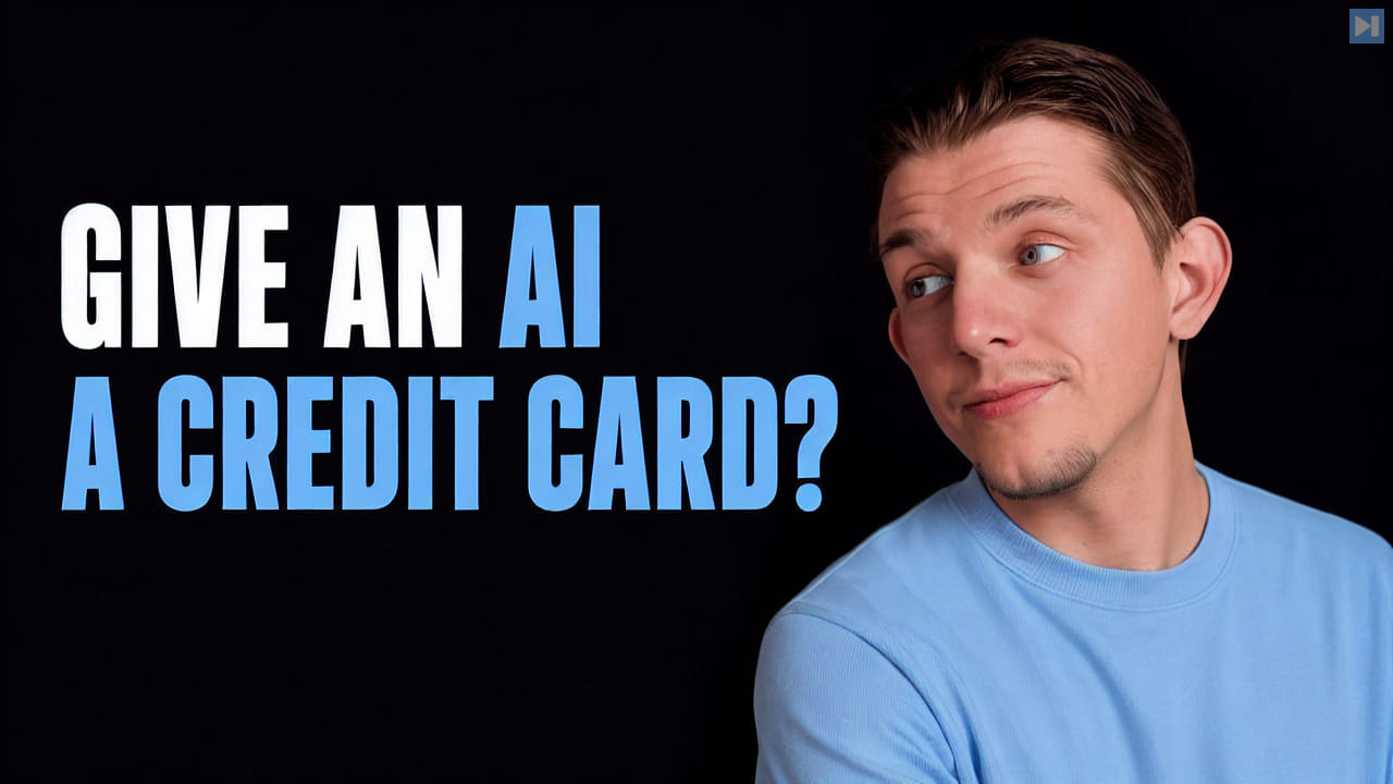 Riley Brown beside the words Give an AI a Credit Card?
