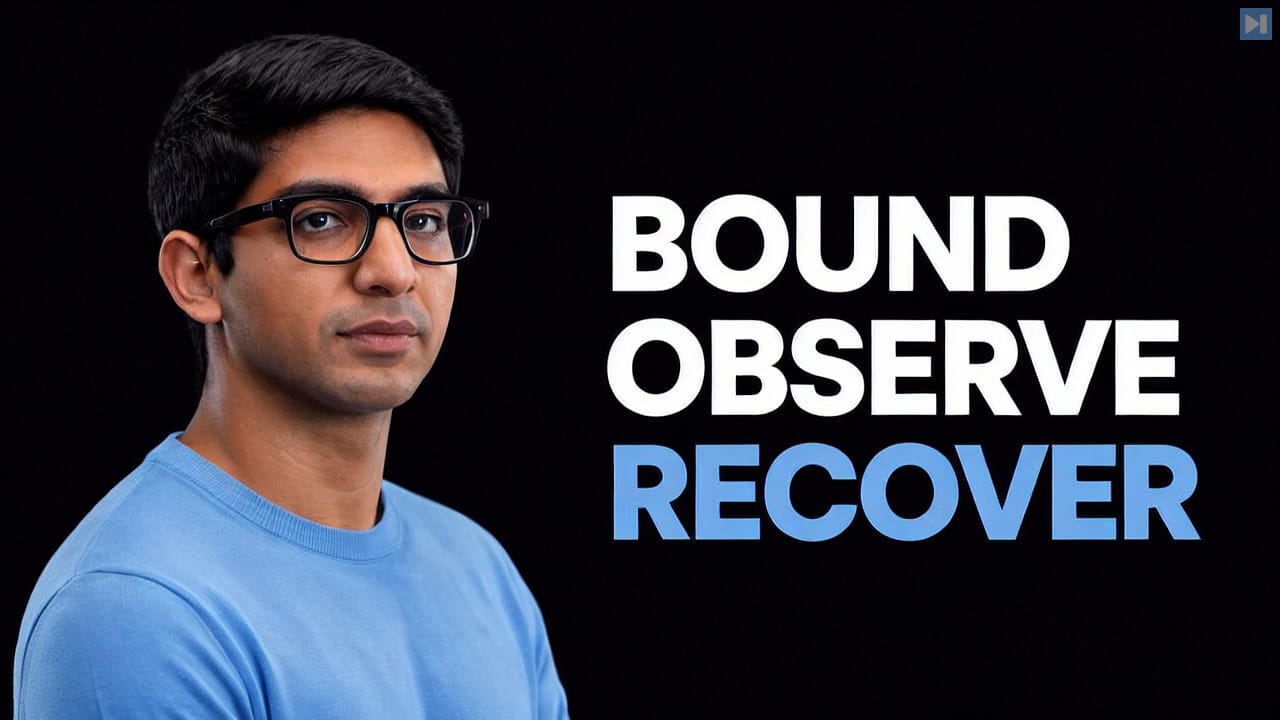 Salman Munaf beside the headline Bound Observe Recover in true white and attention blue