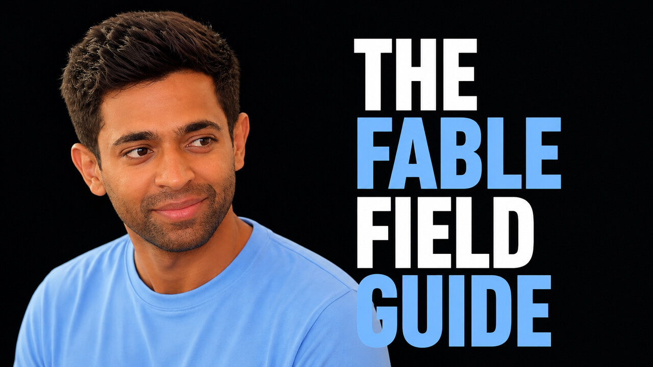 Thariq Shihipar beside the words The Fable Field Guide