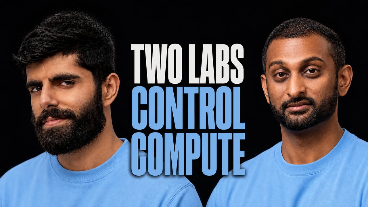 Portraits of Dwarkesh Patel and Dylan Patel beside the words Two Labs Control Compute