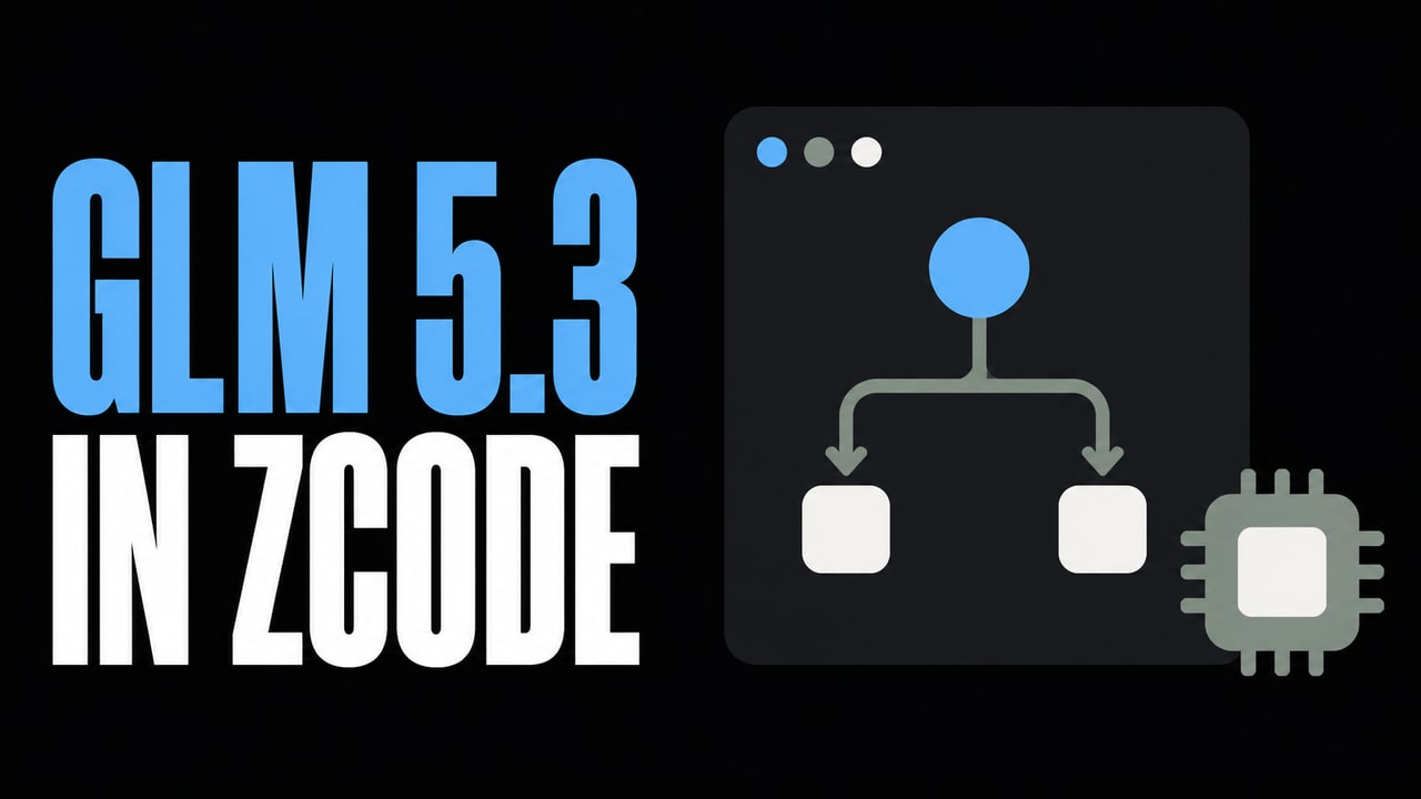Flat agent workflow beside the words GLM 5.3 in Zcode