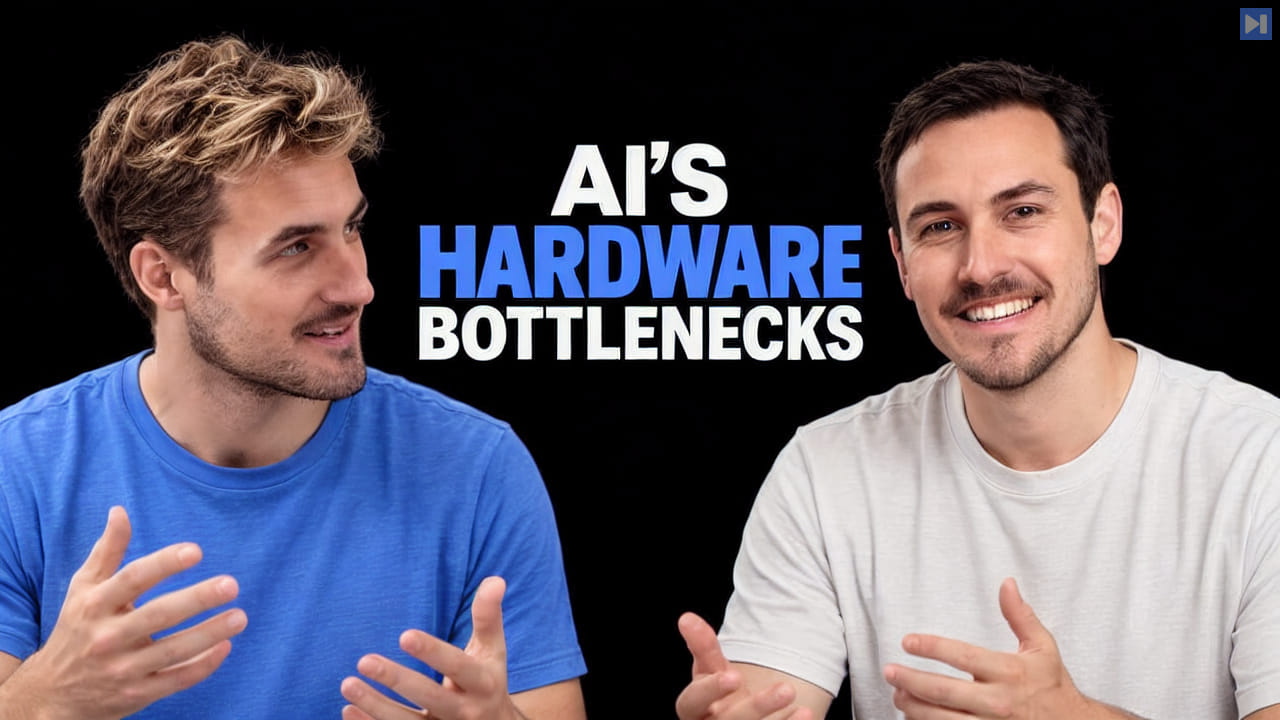 Pierce Freeman and Richard Diehl Martinez in blue and white tops against black, alongside the blue and white headline "AI'S HARDWARE BOTTLENECKS".