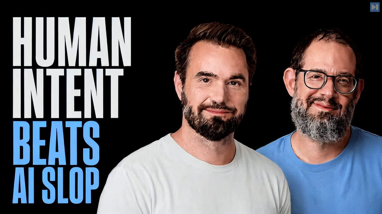 Portraits of Chris Best and Nate B. Jones beside the words Human Intent Beats AI Slop