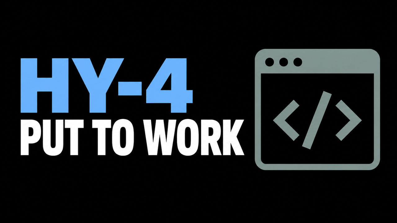 A simple code window illustration with the headline Hy-4 Put to Work.