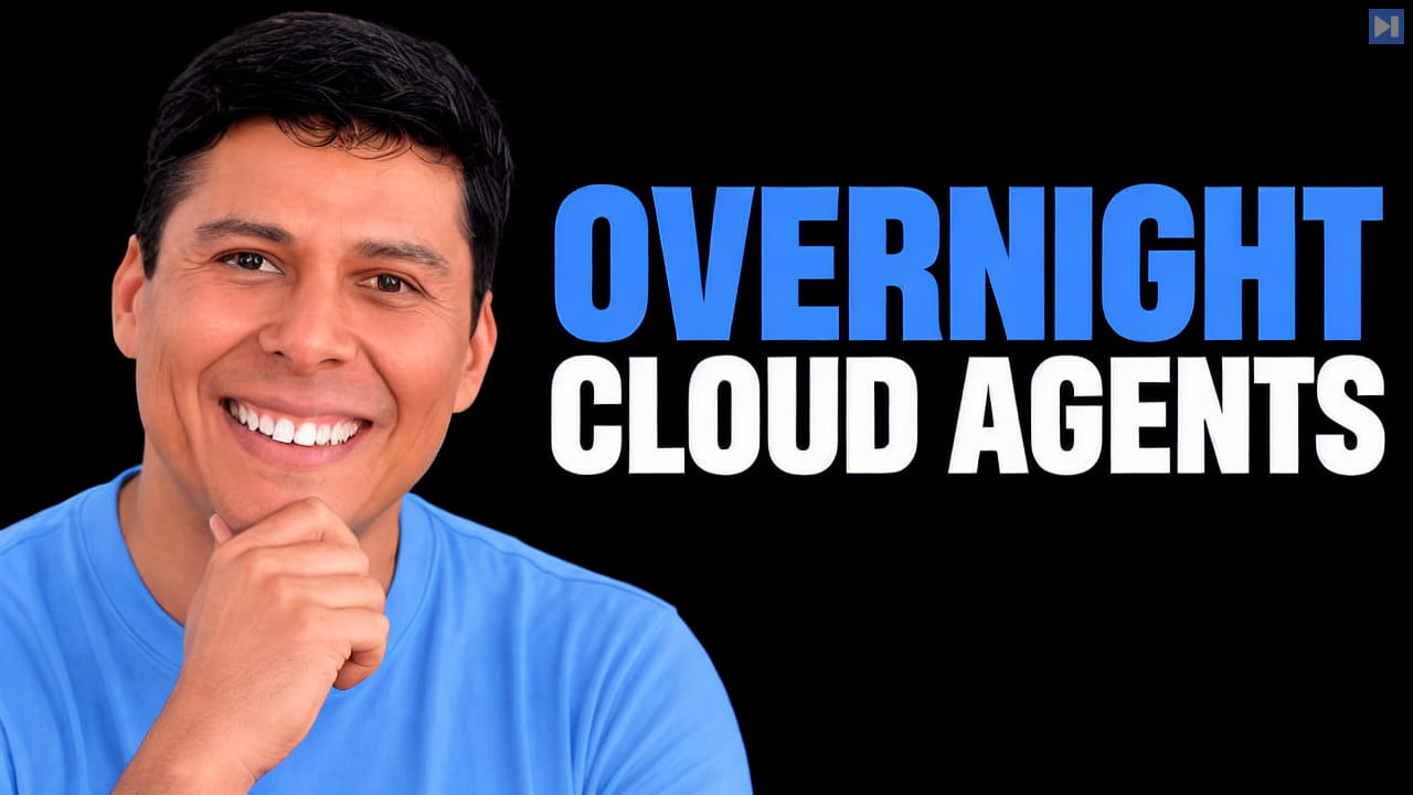 Ray Fernando beside the headline Overnight Cloud Agents on a black background with flat redesign, task-plan and verification cues.