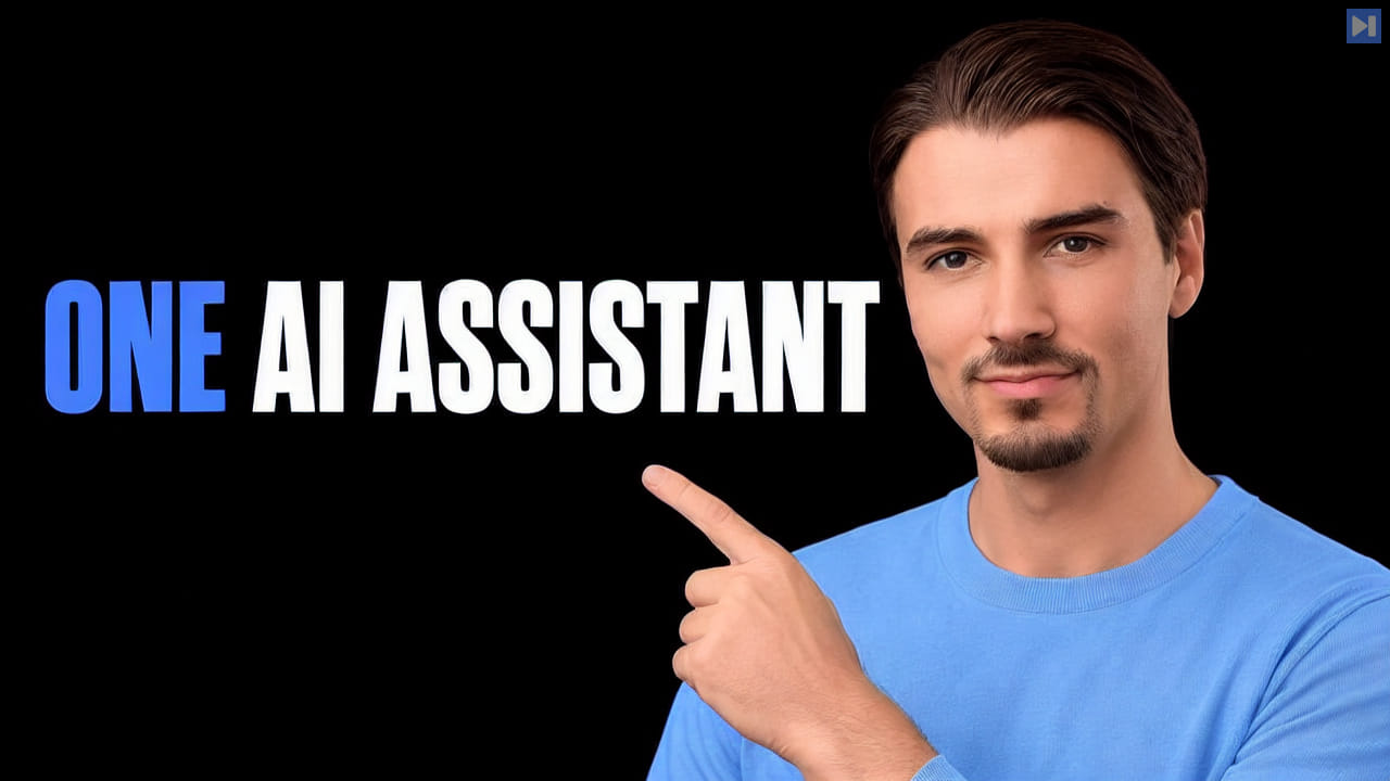 Igor Pogany beside the blue and white headline “ONE AI ASSISTANT” on a black background.