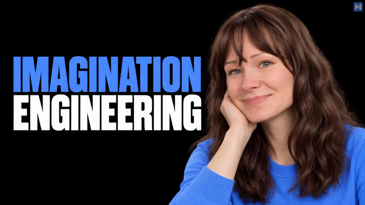 Eve Bouffard against a black background with the blue and white headline “IMAGINATION ENGINEERING”.