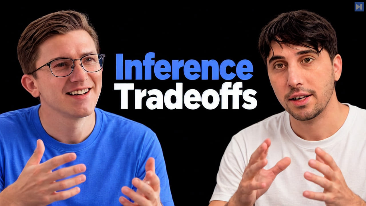 Philip Kiely in blue on the left and 0xSero in white on the right, gesturing beside the blue and white headline Inference Tradeoffs on black.